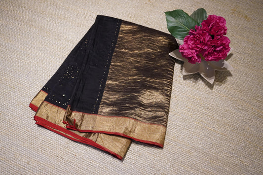 Chikankari handloom Chanderi saree in black