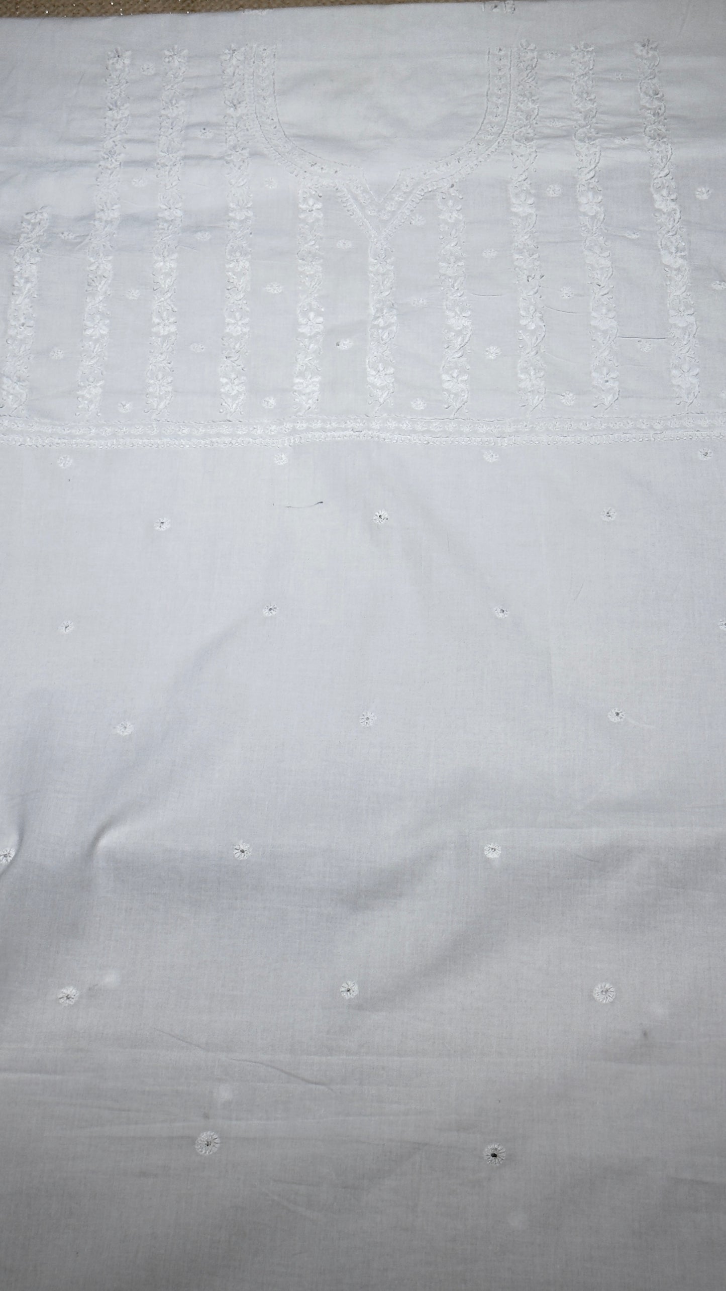 White colour - Unstitched kurta/ top piece in cotton