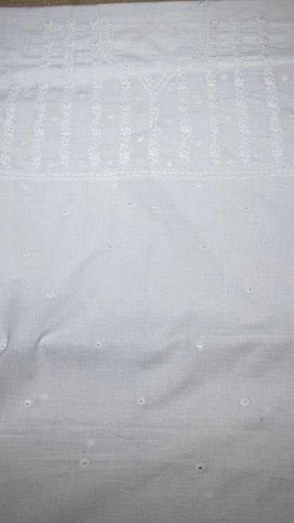 White colour - Unstitched kurta/ top piece in cotton