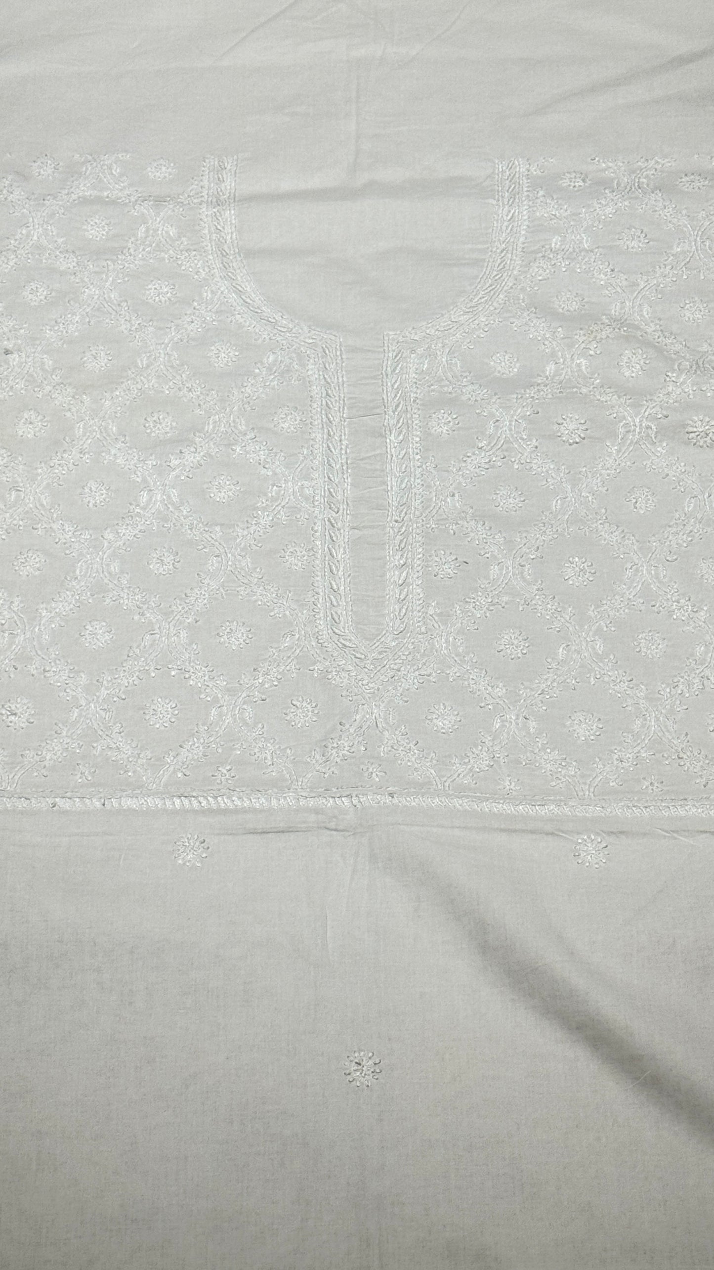 White - Unstitched kurta/ top piece in cotton