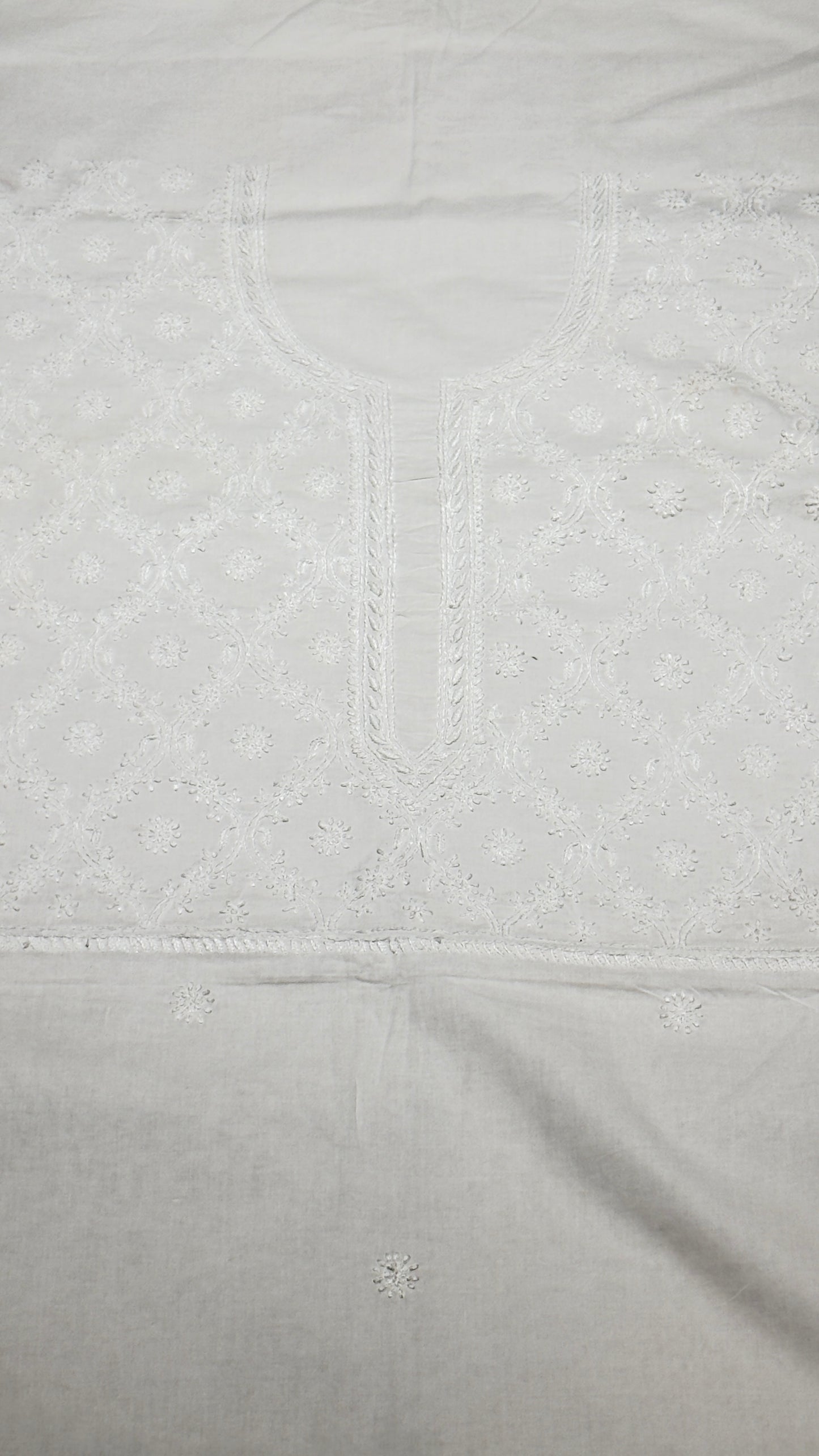 White - Unstitched kurta/ top piece in cotton