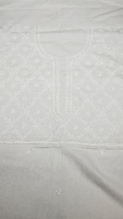 White - Unstitched kurta/ top piece in cotton