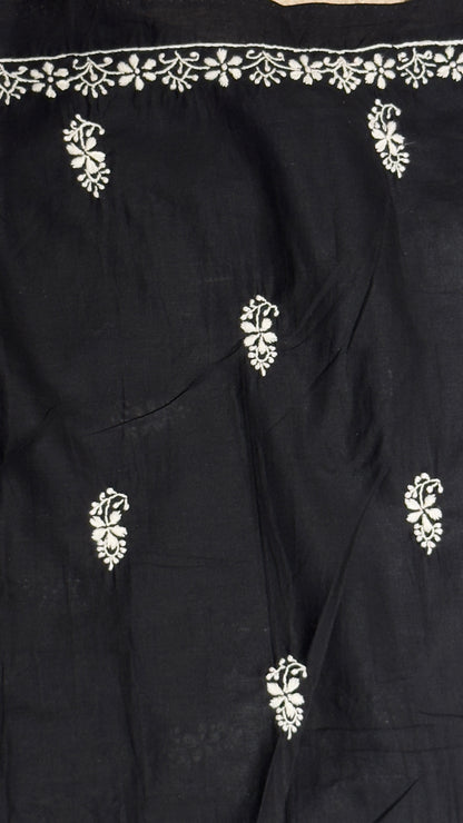 Black colour - Unstitched kurta/ top piece in cotton