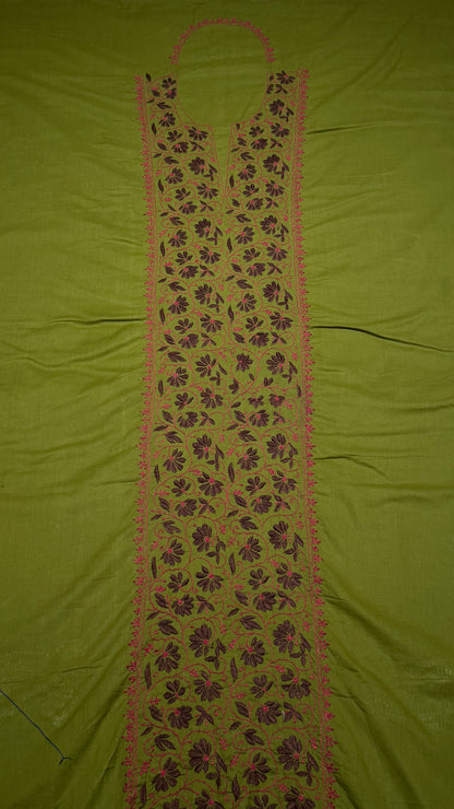 Olive green - Unstitched kurta/ top piece in cotton