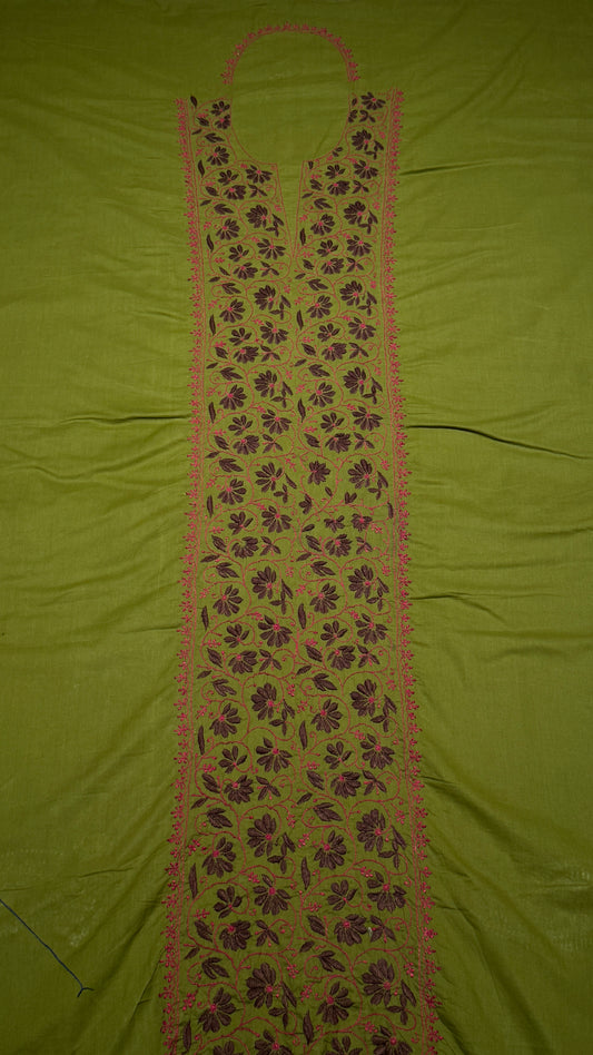 Olive green - Unstitched kurta/ top piece in cotton