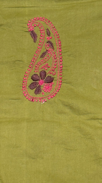 Olive green - Unstitched kurta/ top piece in cotton