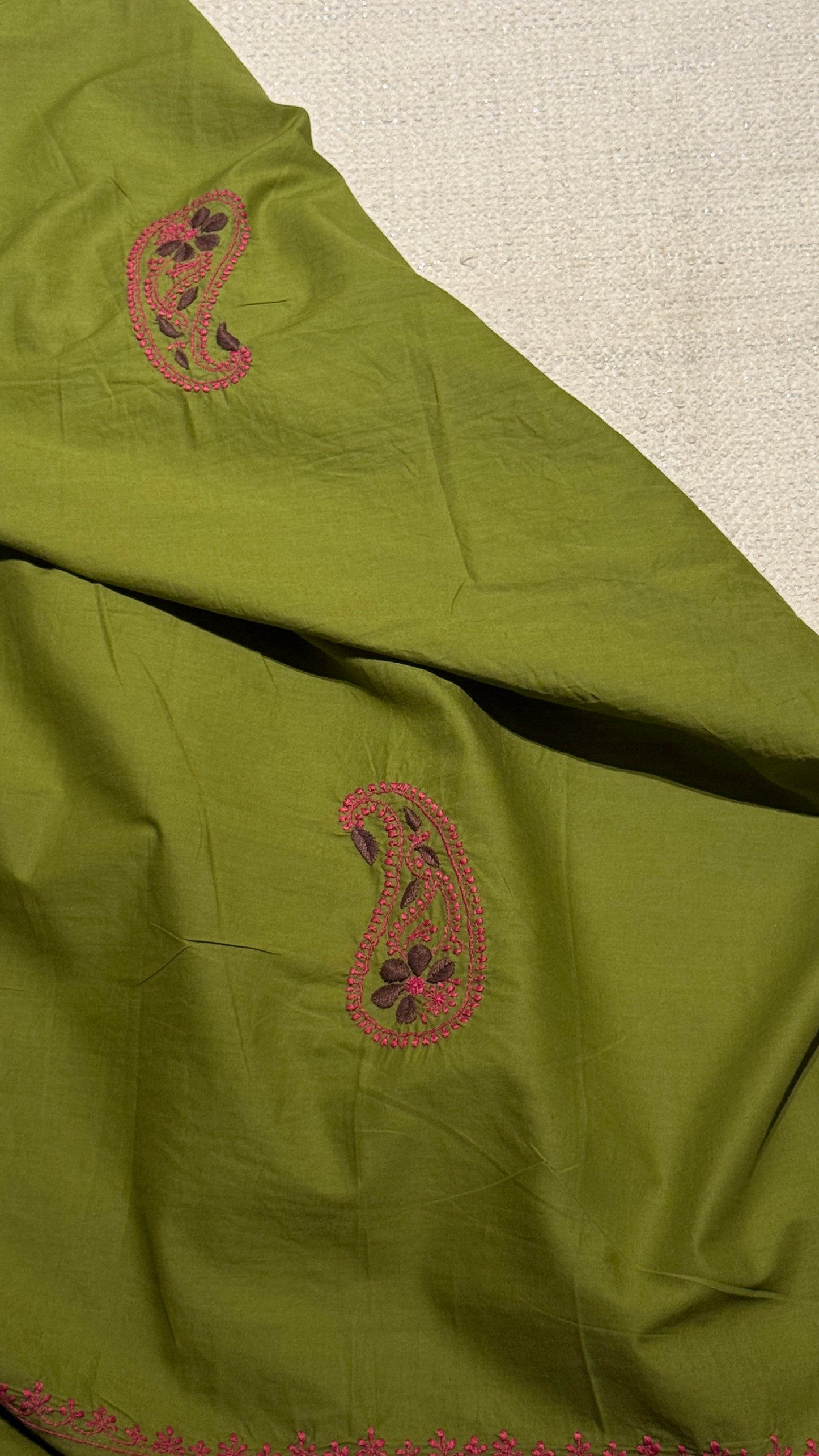 Olive green - Unstitched kurta/ top piece in cotton