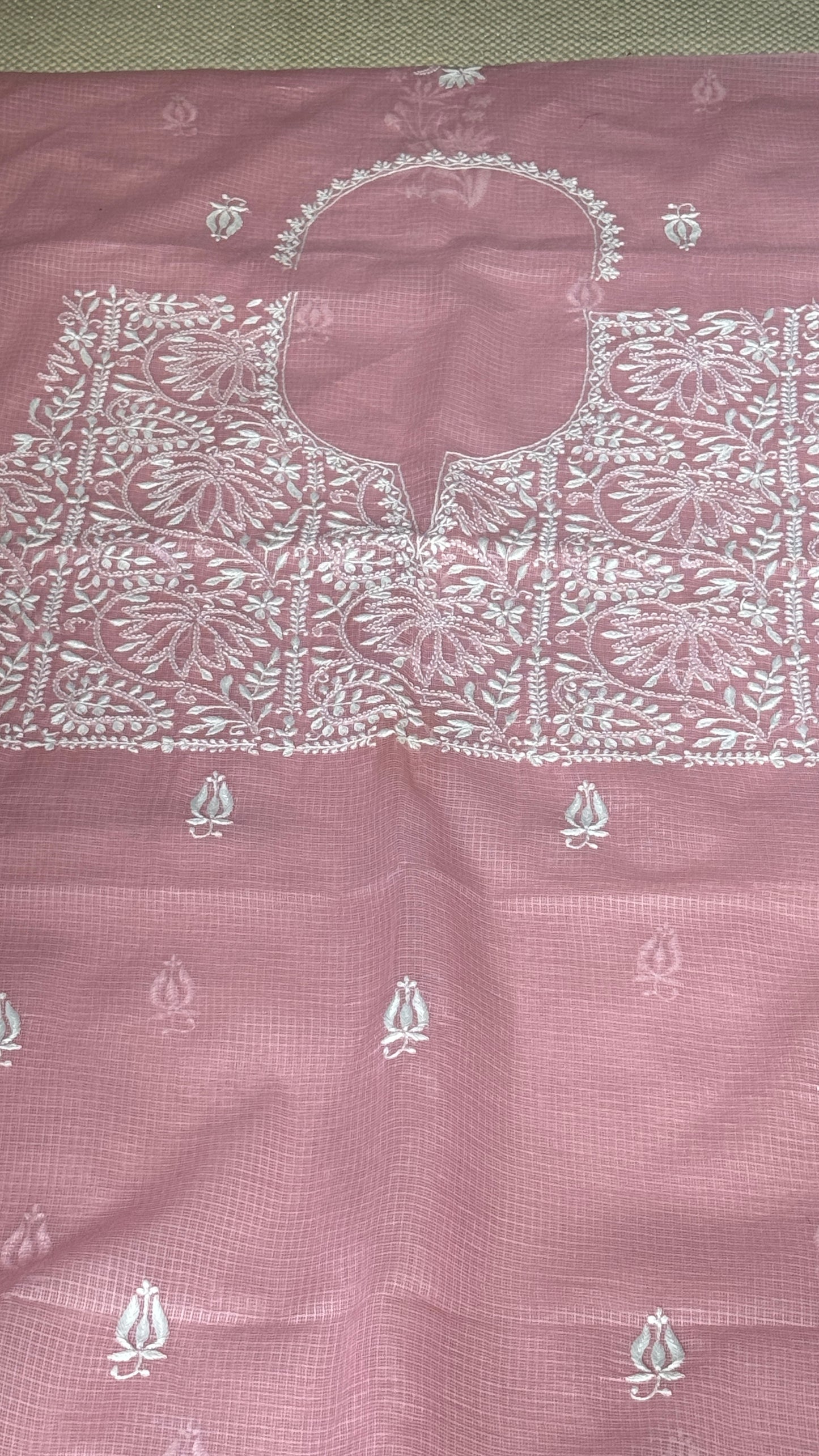 Unstitched pink kurta/ top piece in cotton