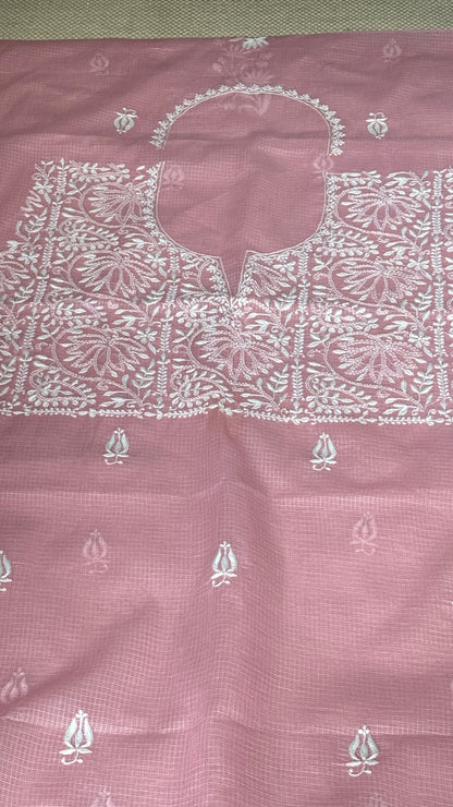 Unstitched pink kurta/ top piece in cotton