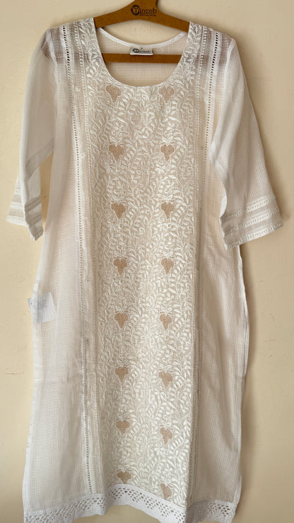 White kota Kurta with white Chikankari embroidery