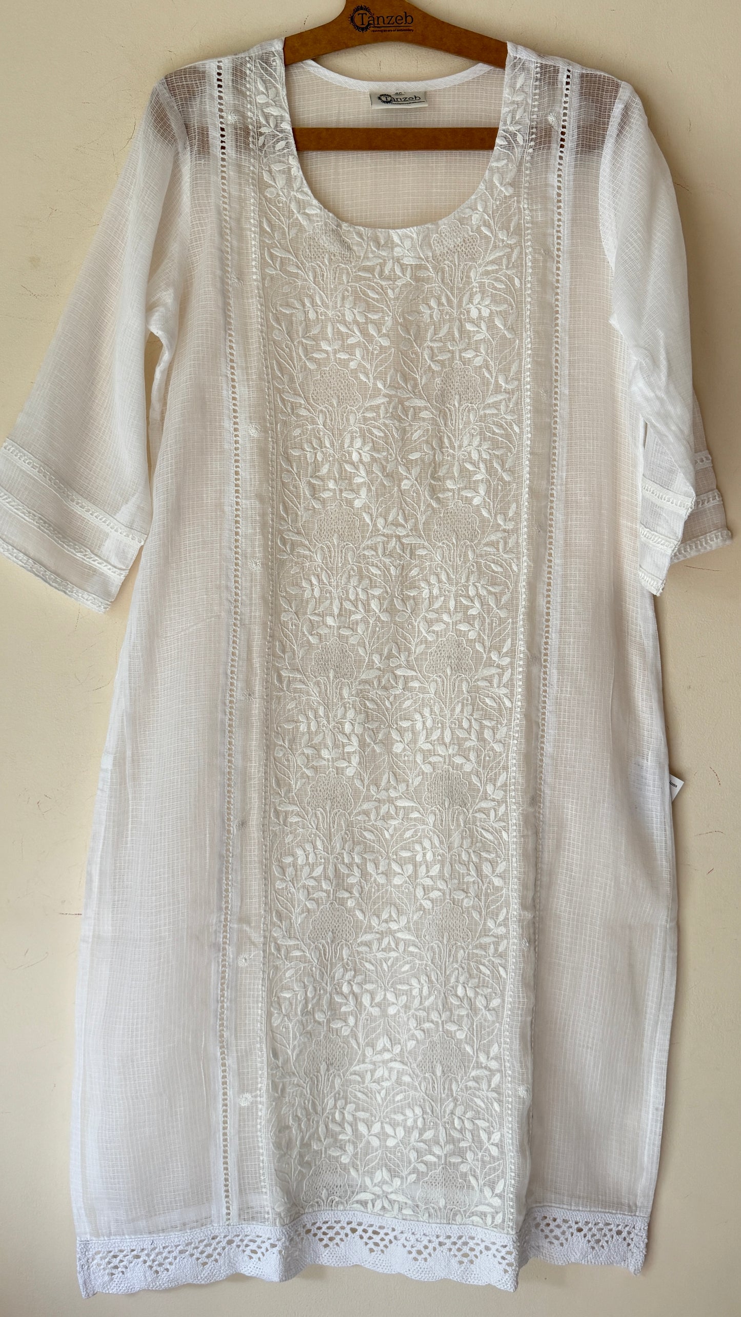 White kota Kurta with white Chikankari embroidery