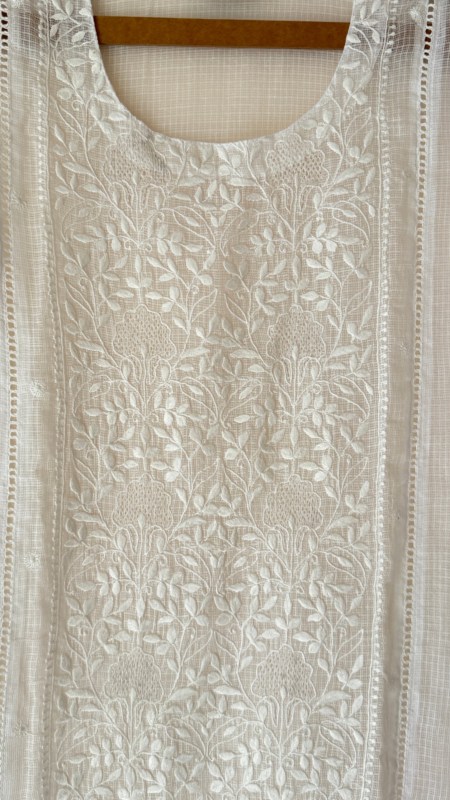 White kota Kurta with white Chikankari embroidery