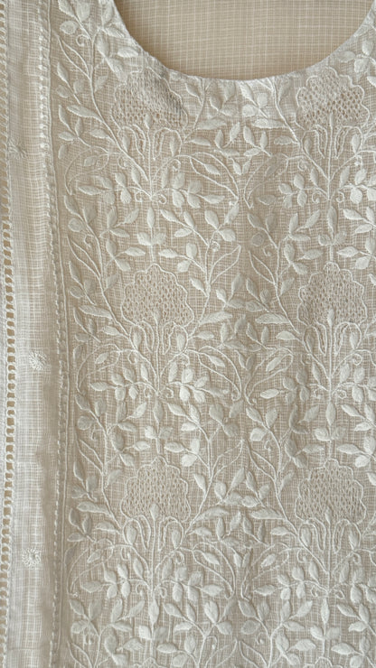 White kota Kurta with white Chikankari embroidery