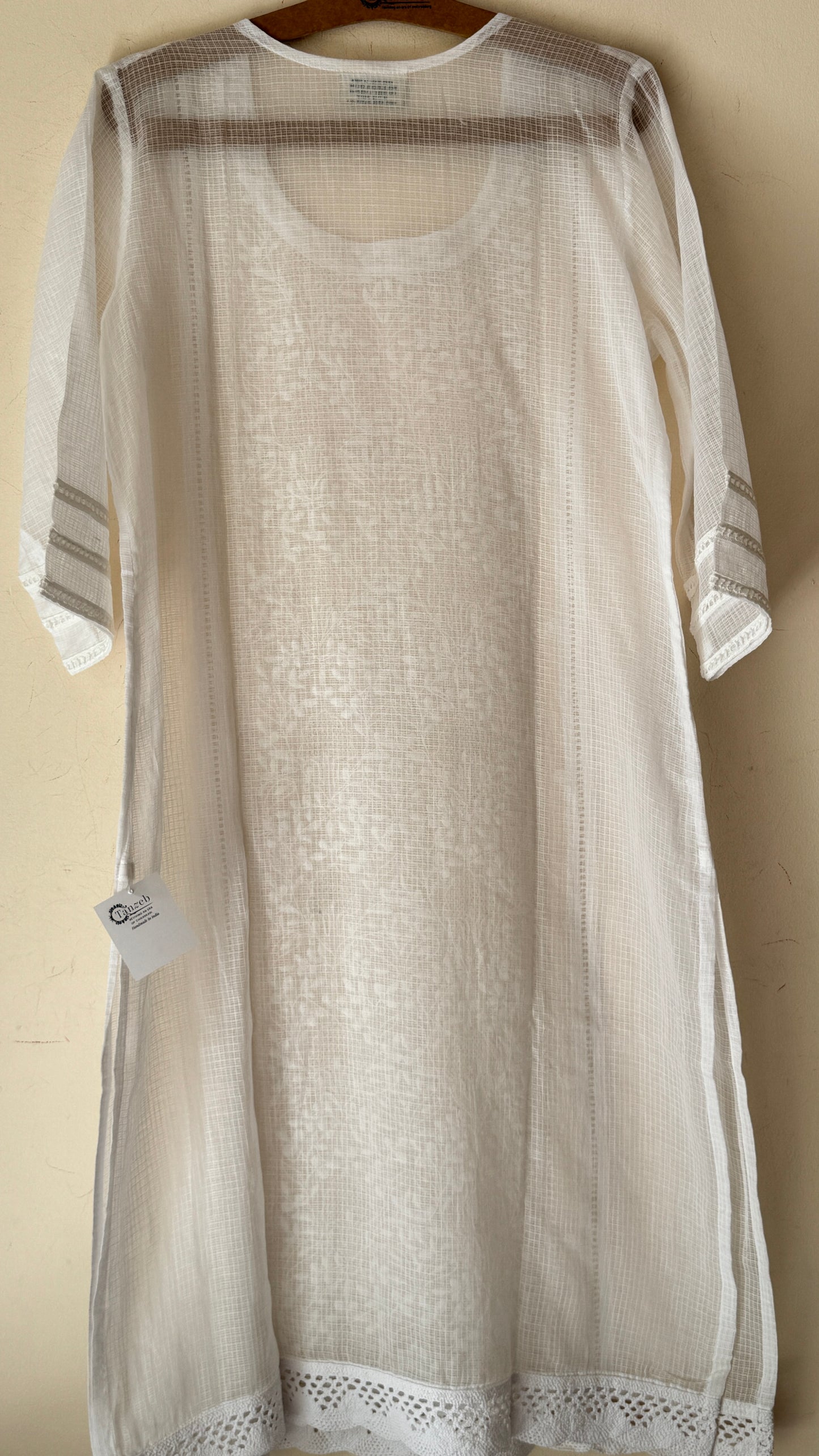 White kota Kurta with white Chikankari embroidery