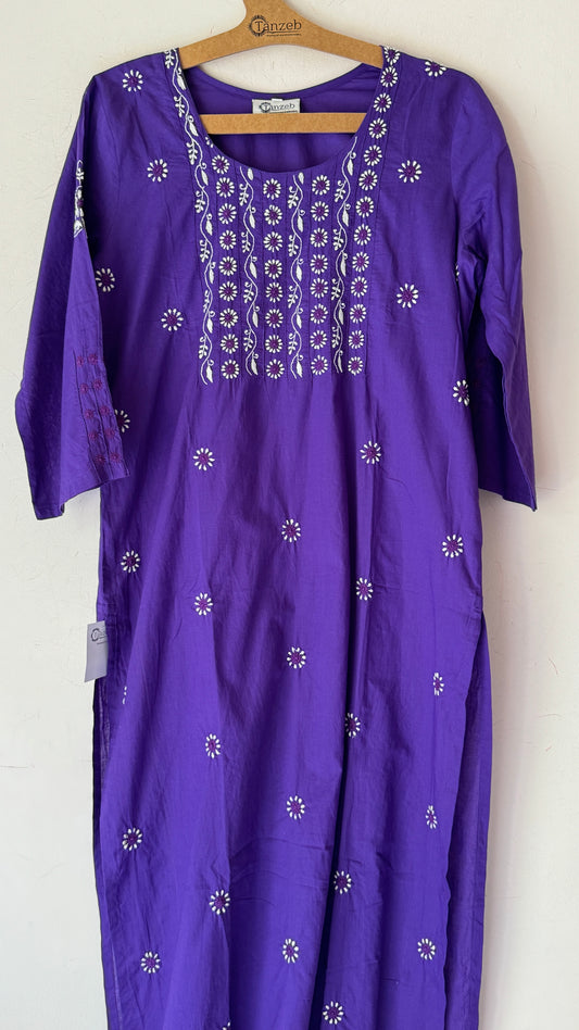 Lavender cotton Kurta with white and tonal Chikankari embroidery