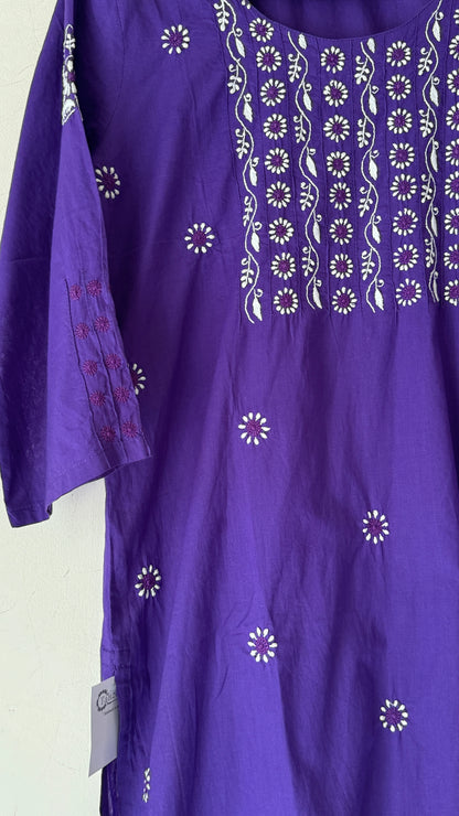 Lavender cotton Kurta with white and tonal Chikankari embroidery