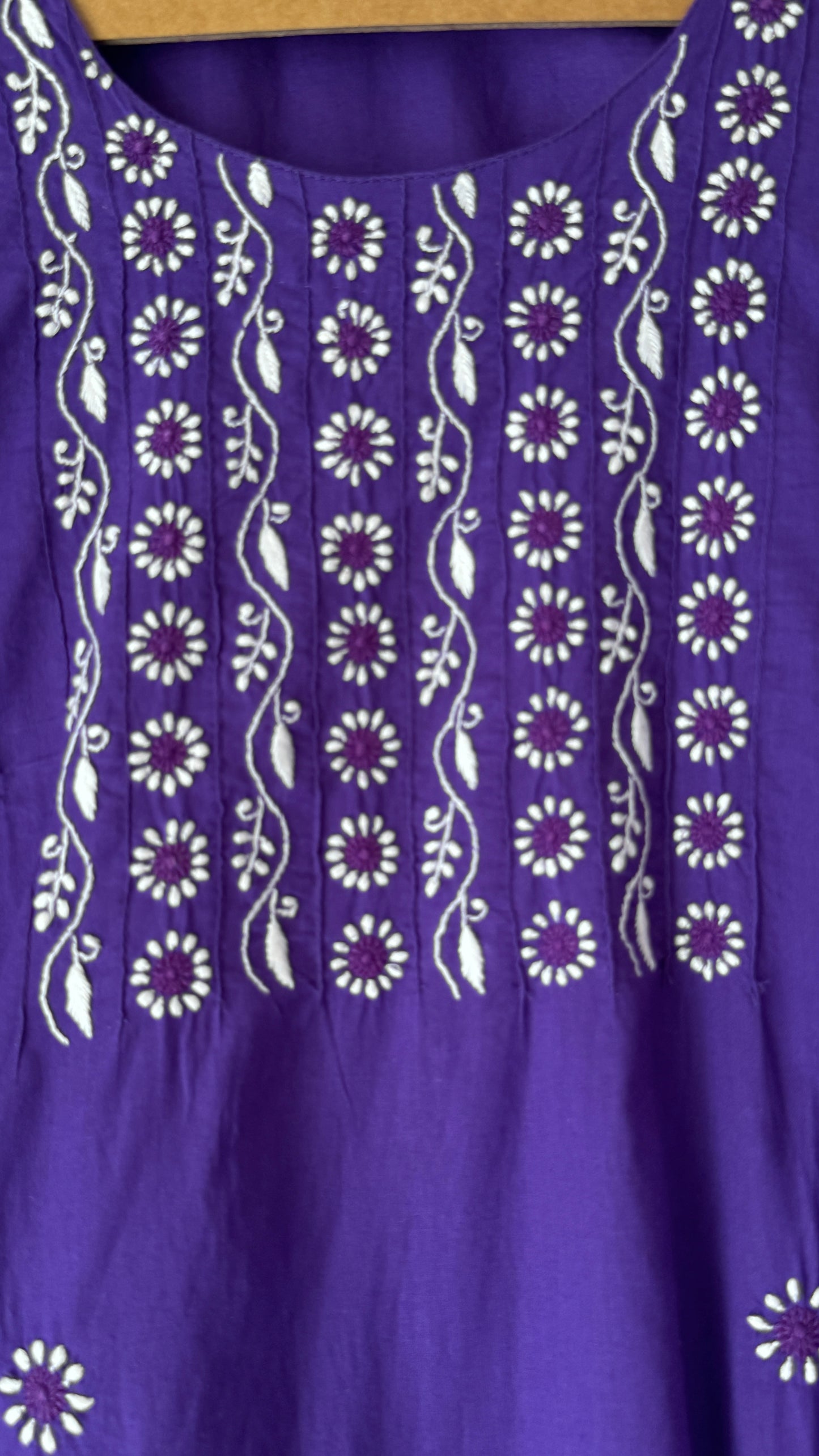 Lavender cotton Kurta with white and tonal Chikankari embroidery