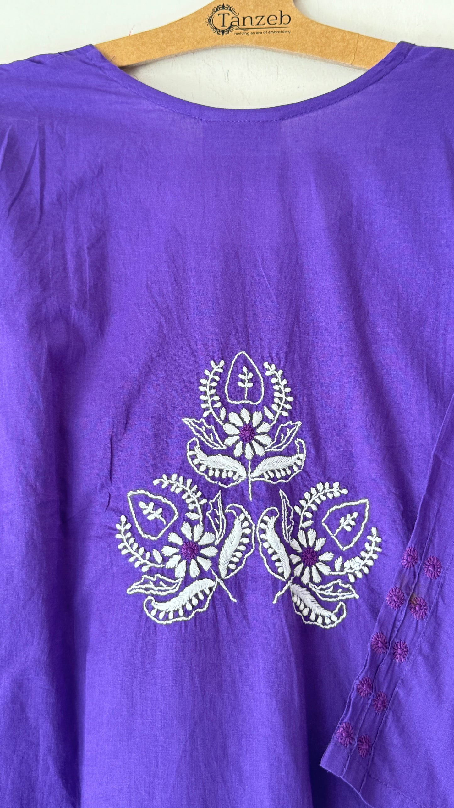 Lavender cotton Kurta with white and tonal Chikankari embroidery