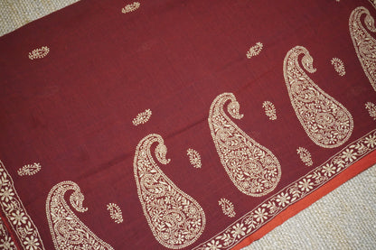 Chikankari handloom maroon saree with complete hand embroidery