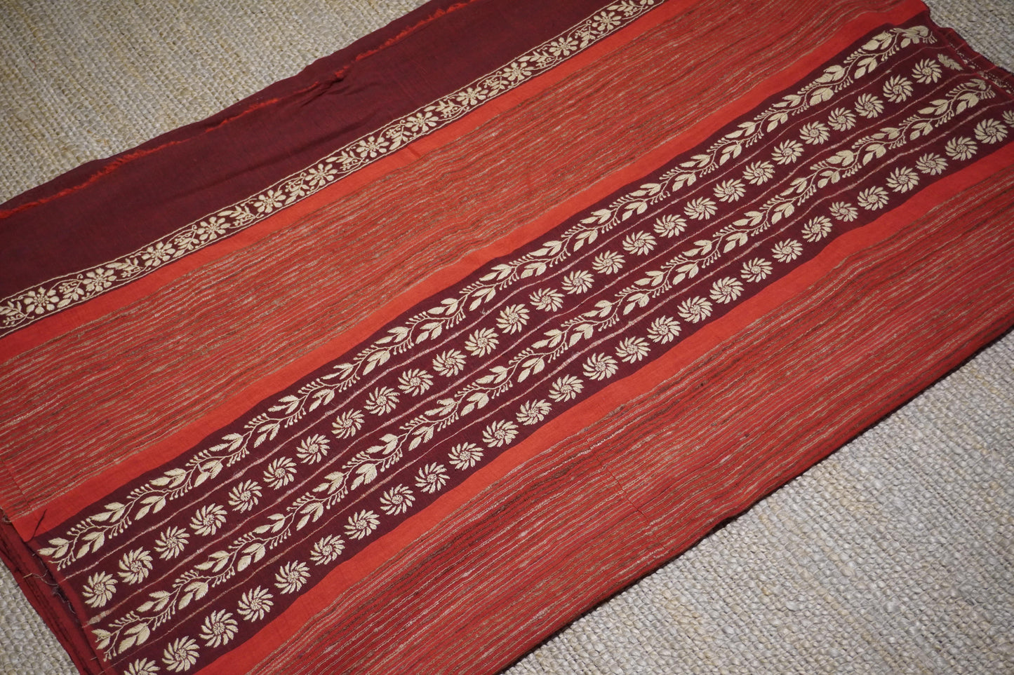 Chikankari handloom maroon saree with complete hand embroidery