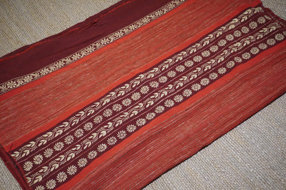 Chikankari handloom maroon saree with complete hand embroidery