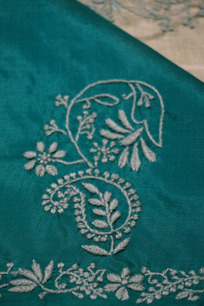 Chikankari cotton silk handloom mango yellow and green saree