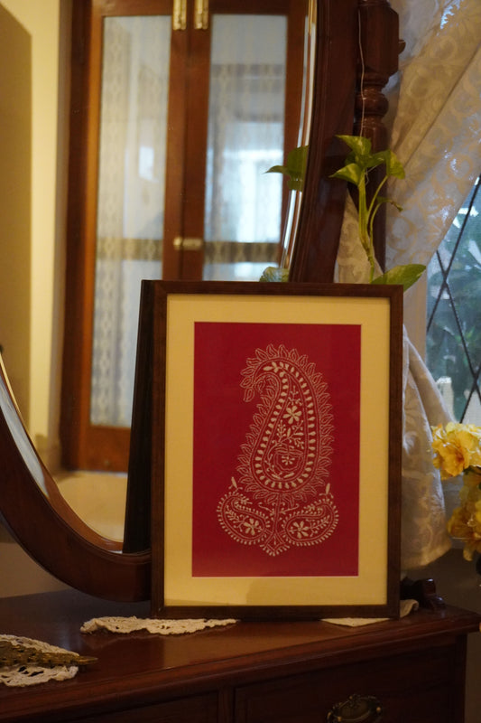 Chikankari embroidery frame - White on Pink