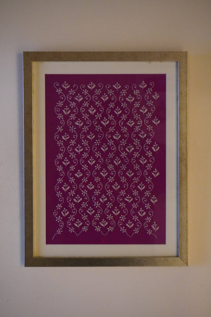 Chikankari embroidery frame - White on Magenta