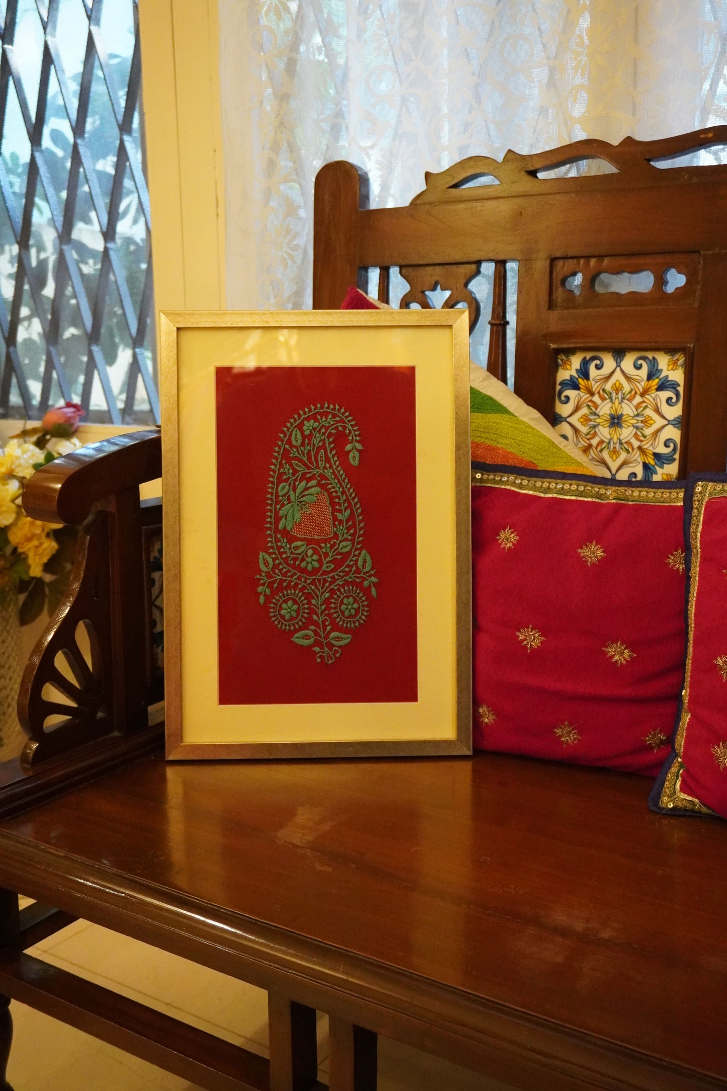 Chikankari embroidery frame for wall decoration