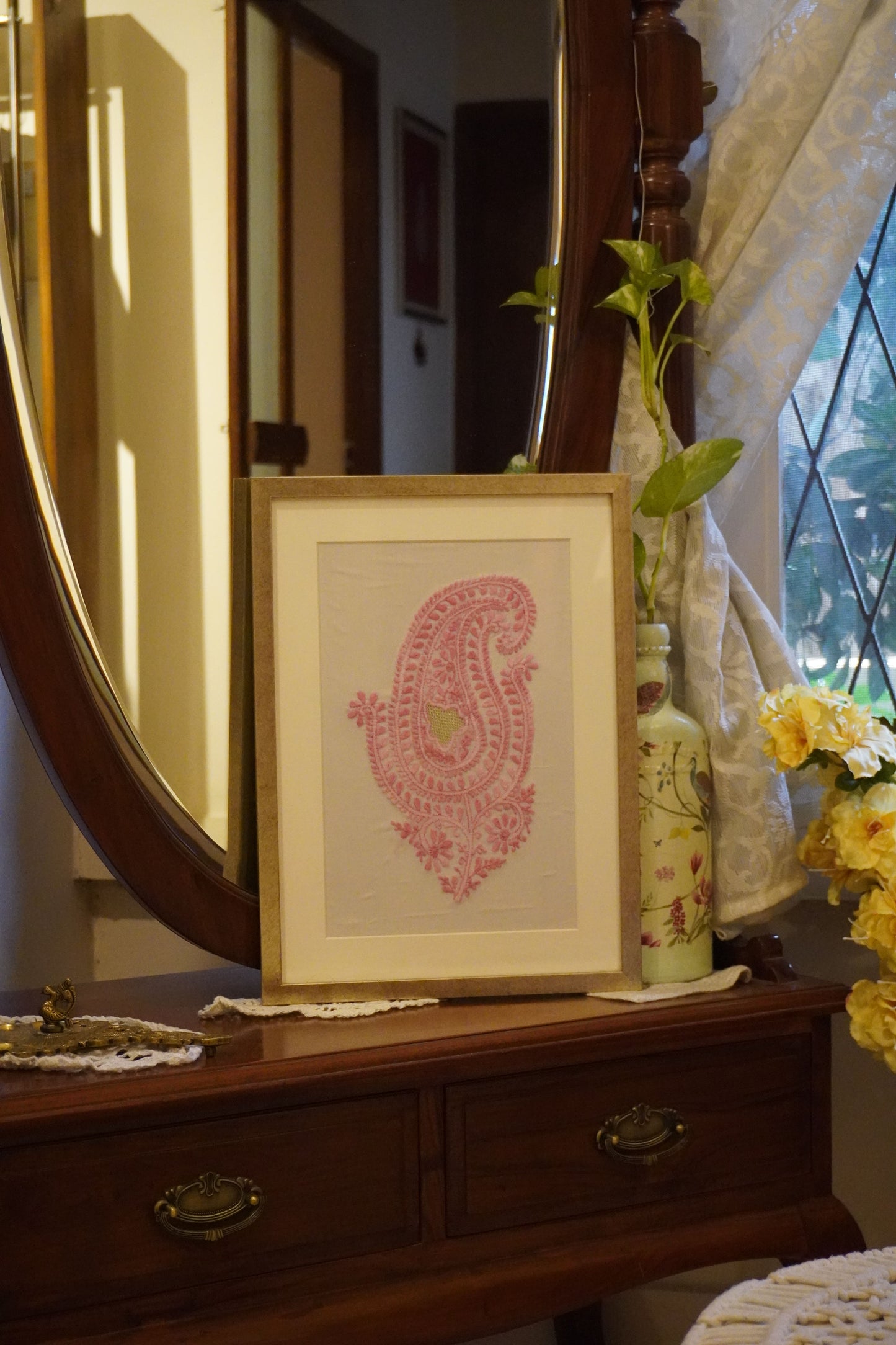 Chikankari embroidery frame for wall decoration