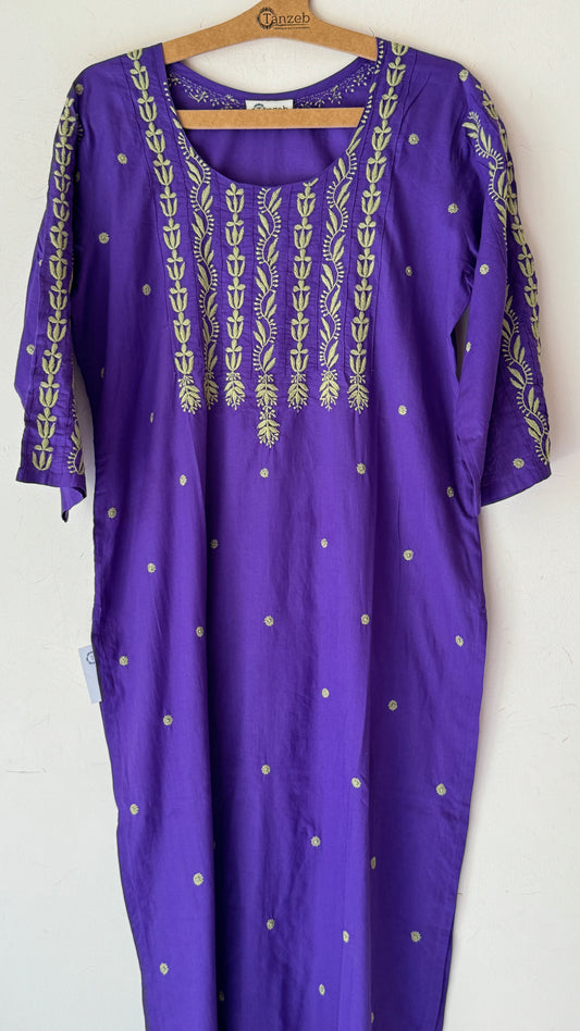 Lavender cotton with white and tonal Chikankari embroidery on the kurta