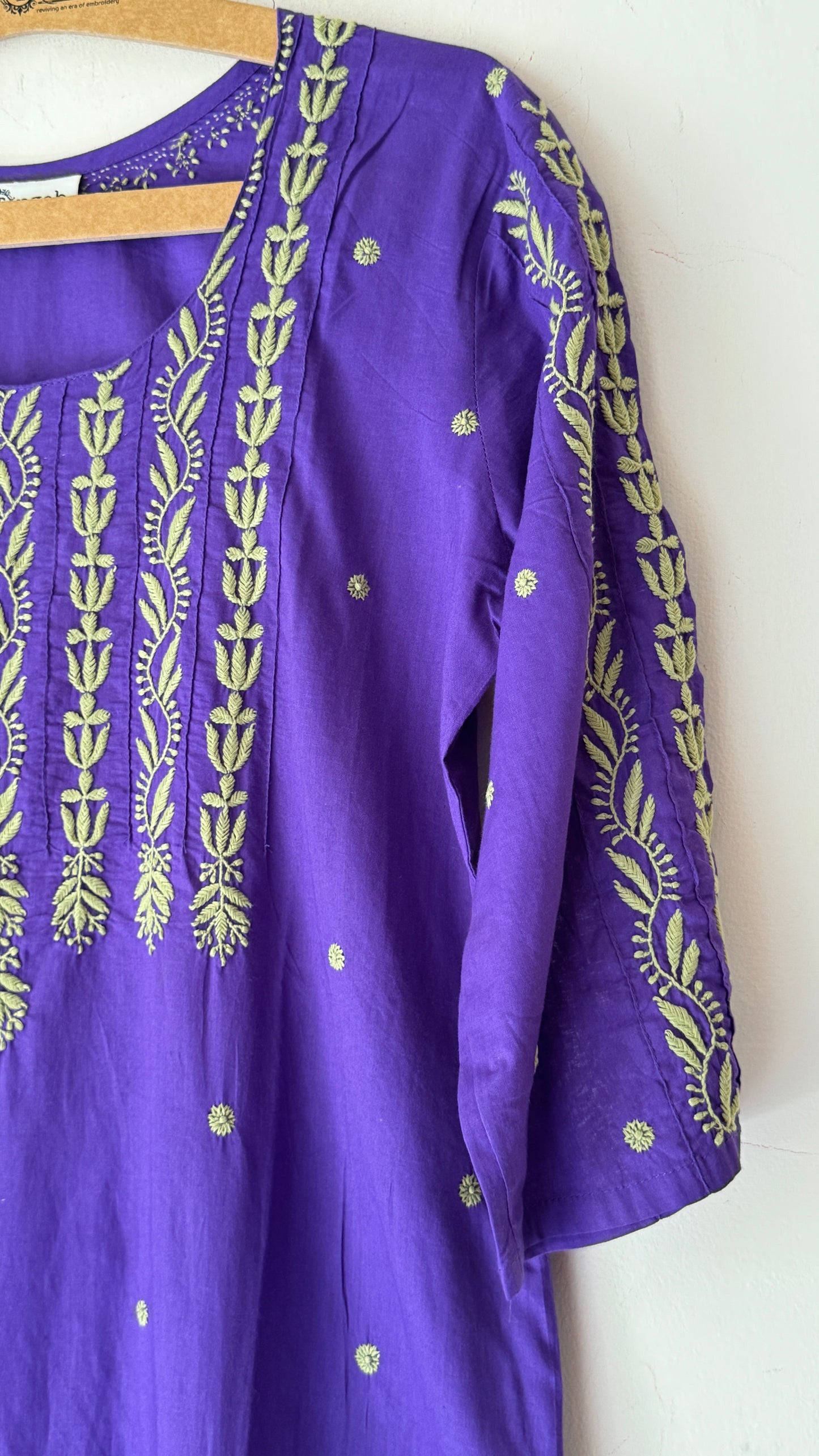 Lavender cotton with white and tonal Chikankari embroidery on the kurta