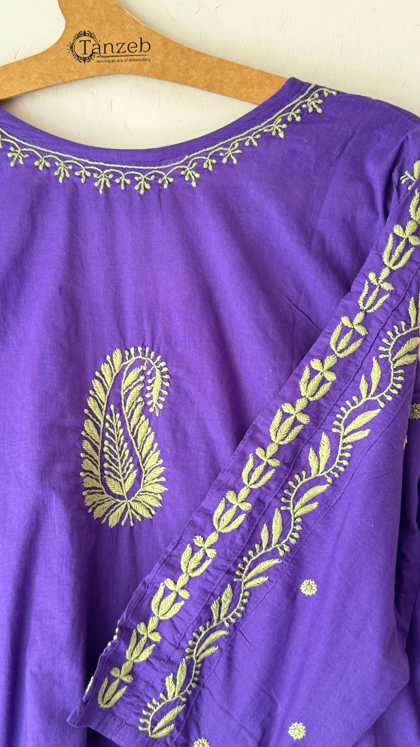 Lavender cotton with white and tonal Chikankari embroidery on the kurta